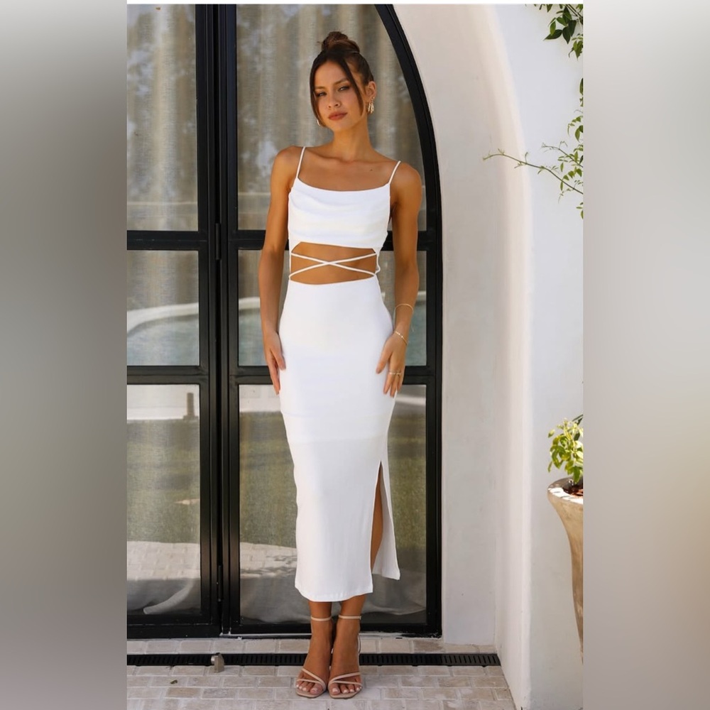 white cutout midi dress